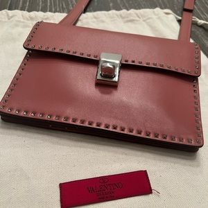 Valentino Turnlock Flap Shoulder Bag Leather with Micro Rockstuds